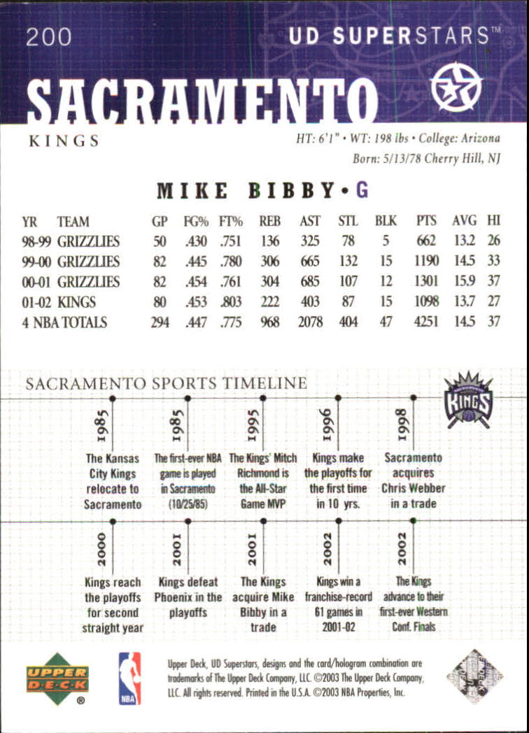 2002-03 UD SuperStars #200 Mike Bibby back image