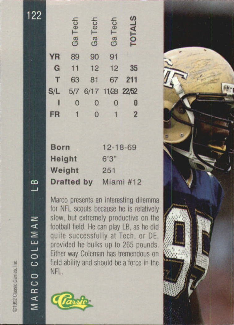 1992 Classic Four Sport Gold #122 Marco Coleman back image