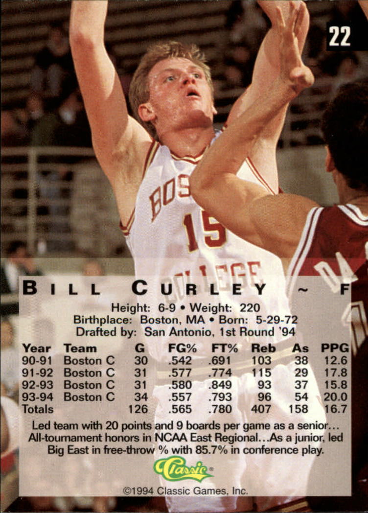 1994 Classic Four Sport Gold #22 Bill Curley - @WHS - NM-MT