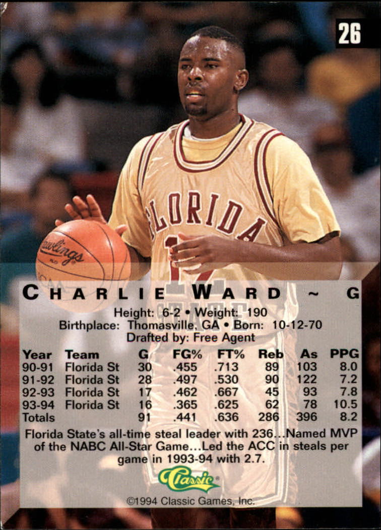 1994 Classic Four Sport Gold #26 Charlie Ward back image
