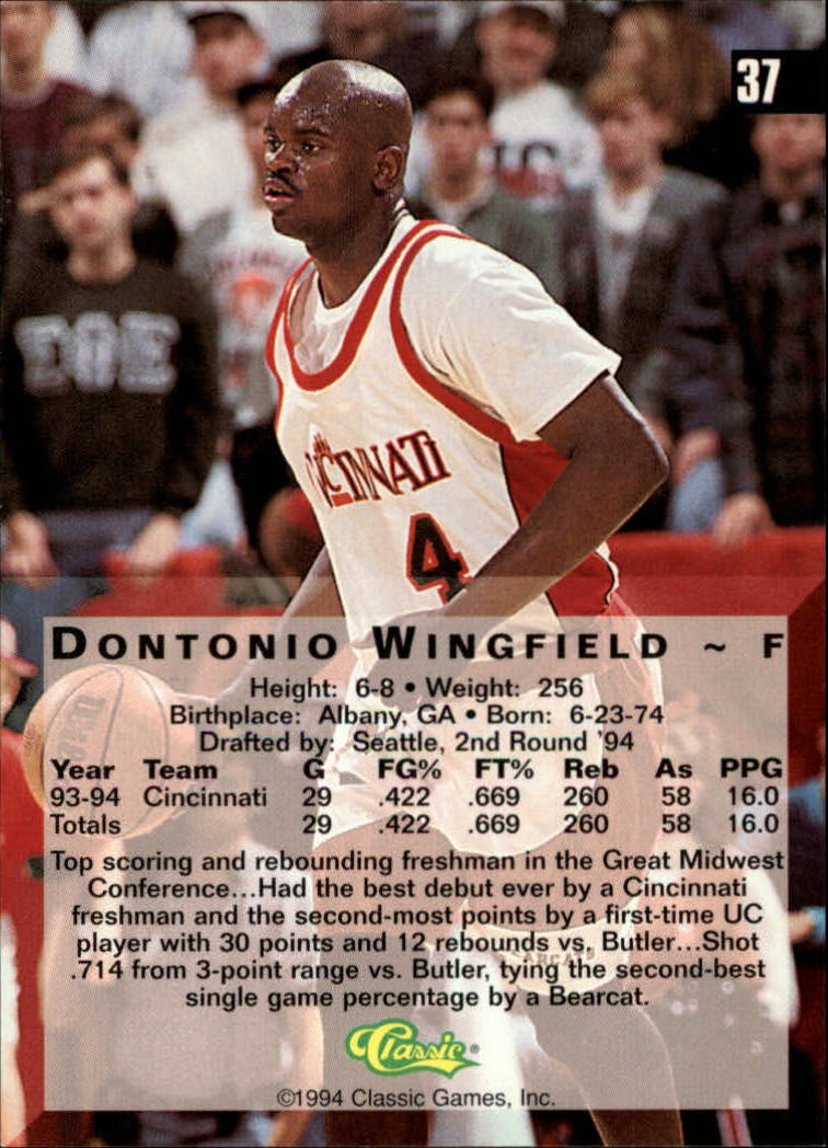 1994 Classic Four Sport Gold #37 Dontonio Wingfield back image