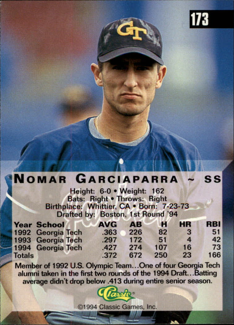 1994 Classic Four Sport Gold #173 Nomar Garciaparra back image