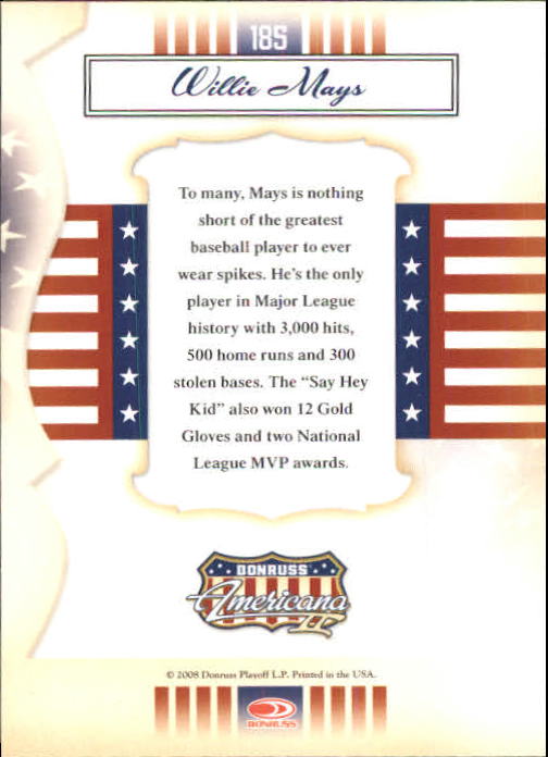 2008 Americana II Retail #185 Willie Mays back image