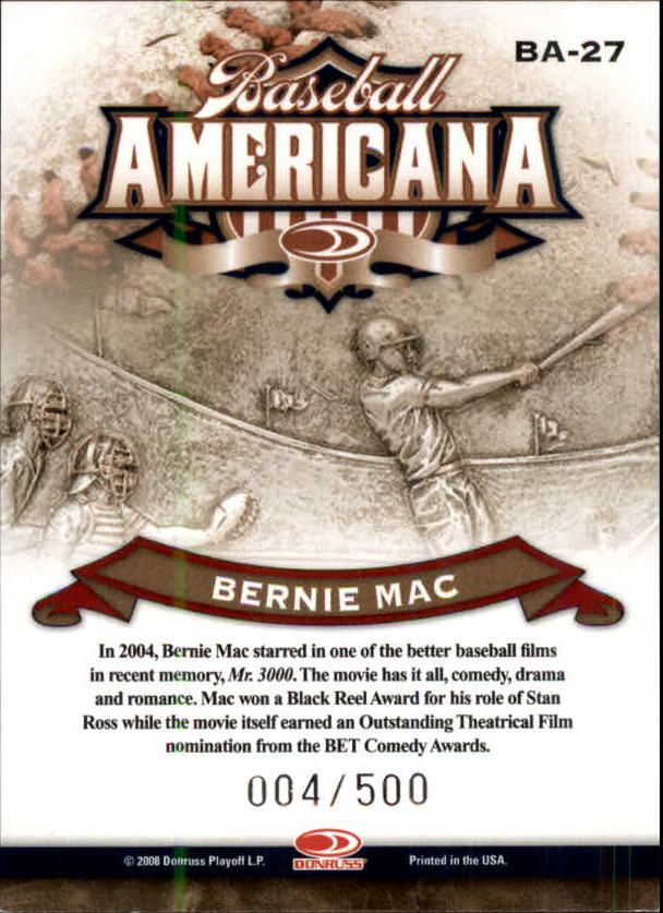 2008 Donruss Threads Baseball Americana #27 Bernie Mac back image