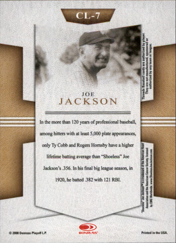 2008 Donruss Threads Century Legends #7 Joe Jackson back image