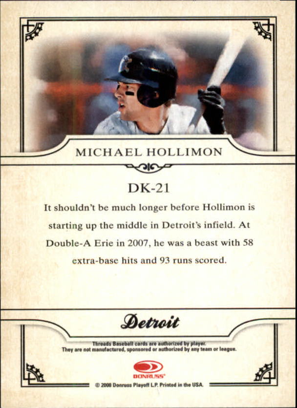 2008 Donruss Threads Diamond Kings #21 Michael Hollimon back image
