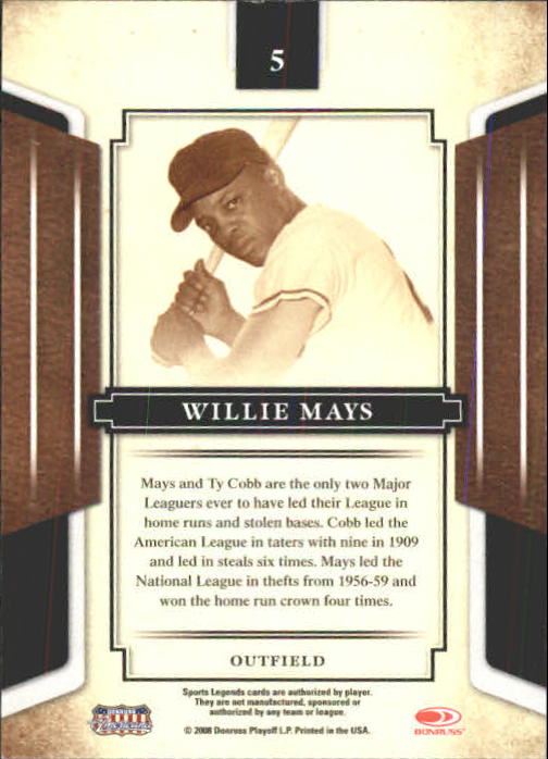 2008 Donruss Sports Legends #5 Willie Mays back image