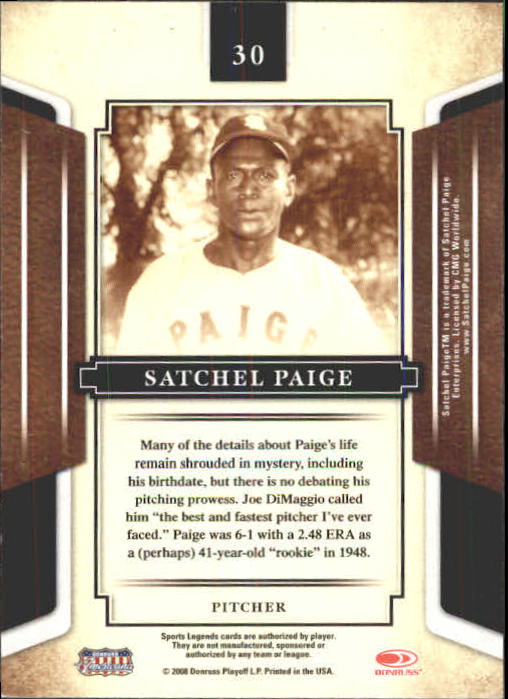 2008 Donruss Sports Legends #30 Satchel Paige back image