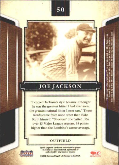 2008 Donruss Sports Legends #50 Joe Jackson back image