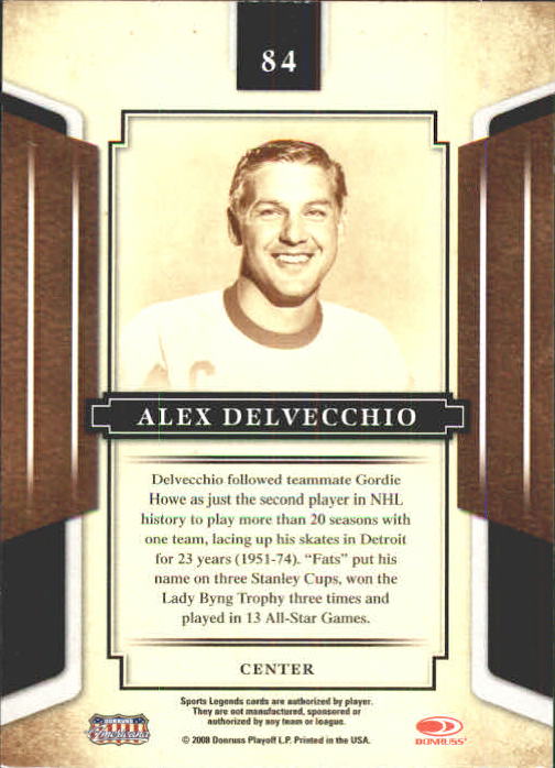 2008 Donruss Sports Legends #84 Alex Delvecchio back image