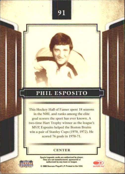 2008 Donruss Sports Legends #91 Phil Esposito back image