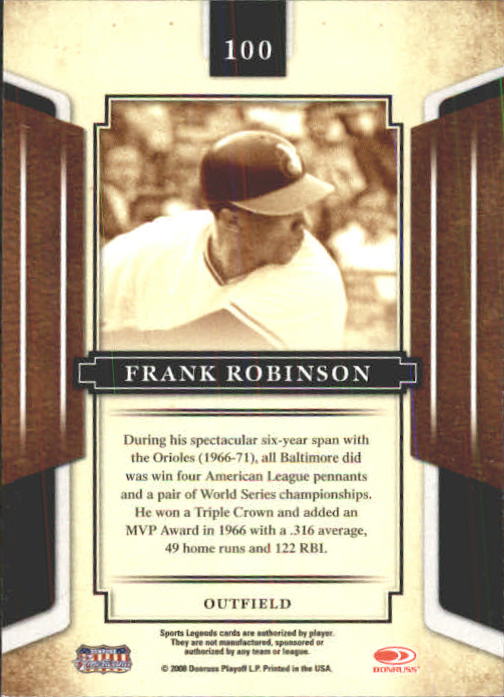 2008 Donruss Sports Legends #100 Frank Robinson back image