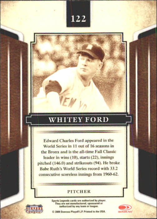 2008 Donruss Sports Legends #122 Whitey Ford back image