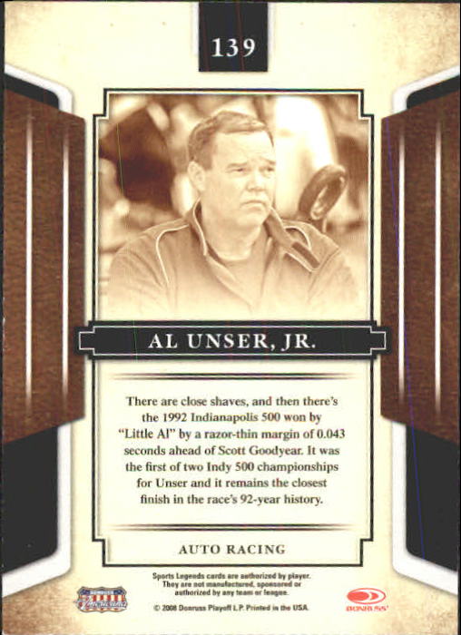 2008 Donruss Sports Legends #139 Al Unser Jr. back image