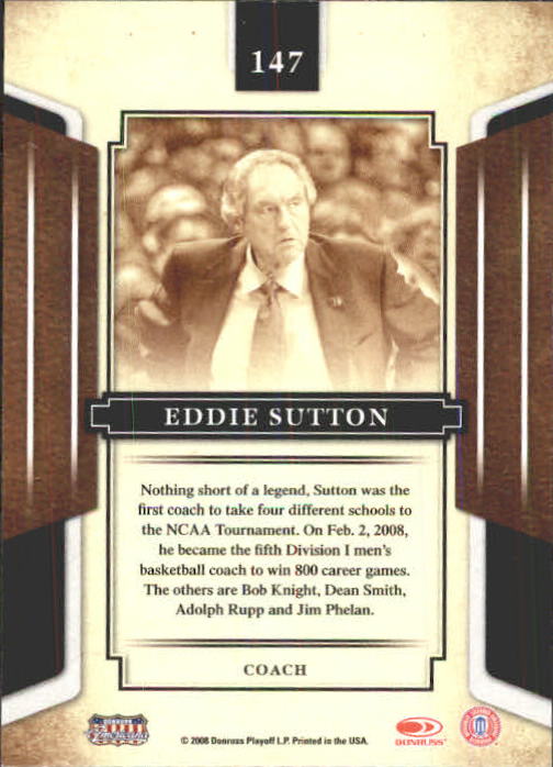 2008 Donruss Sports Legends #147 Eddie Sutton back image
