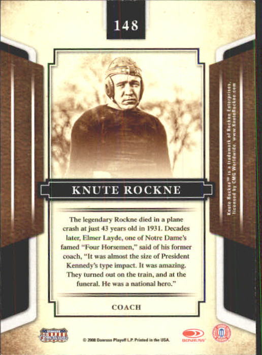 2008 Donruss Sports Legends #148 Knute Rockne back image