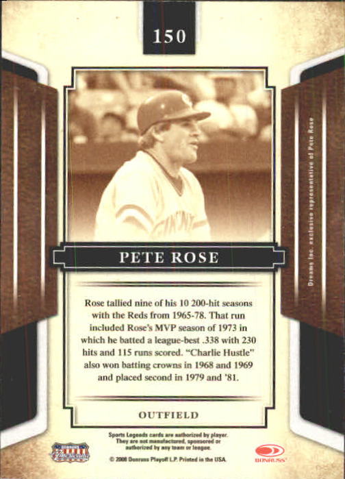 2008 Donruss Sports Legends #150 Pete Rose back image