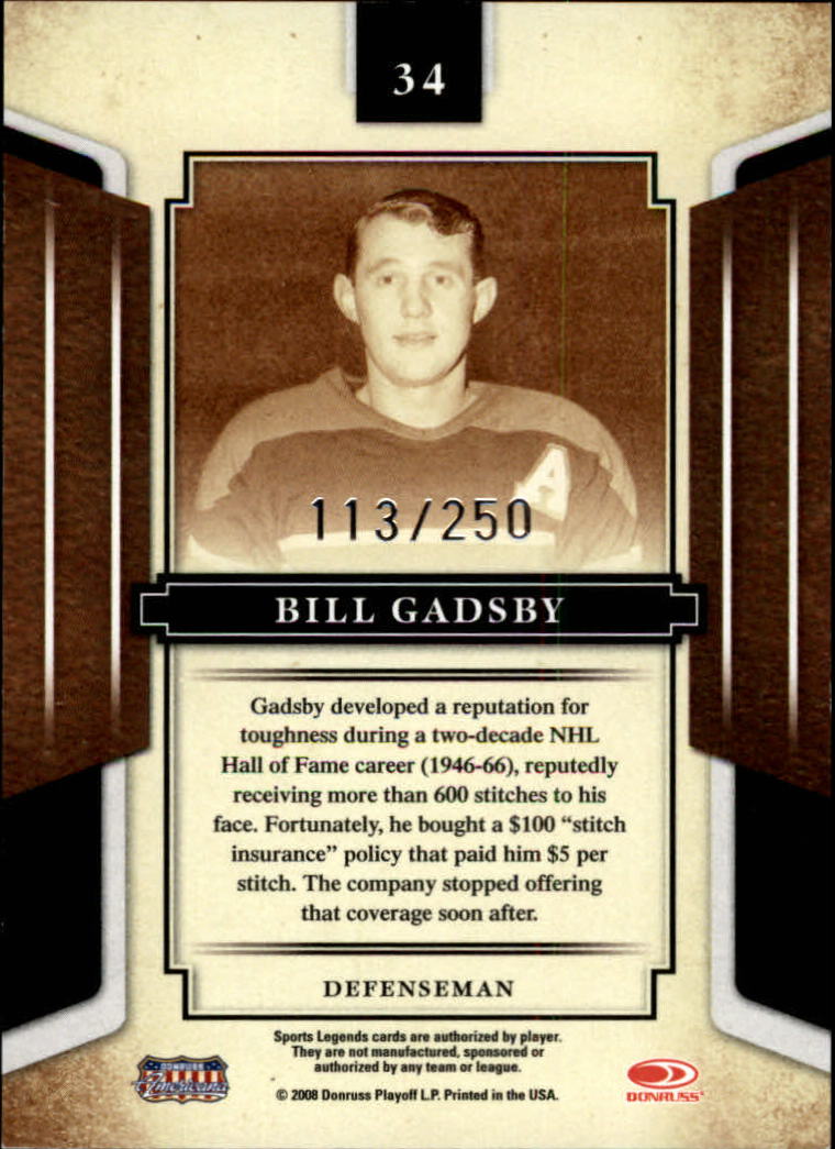 2008 Donruss Sports Legends Mirror Red #34 Bill Gadsby back image