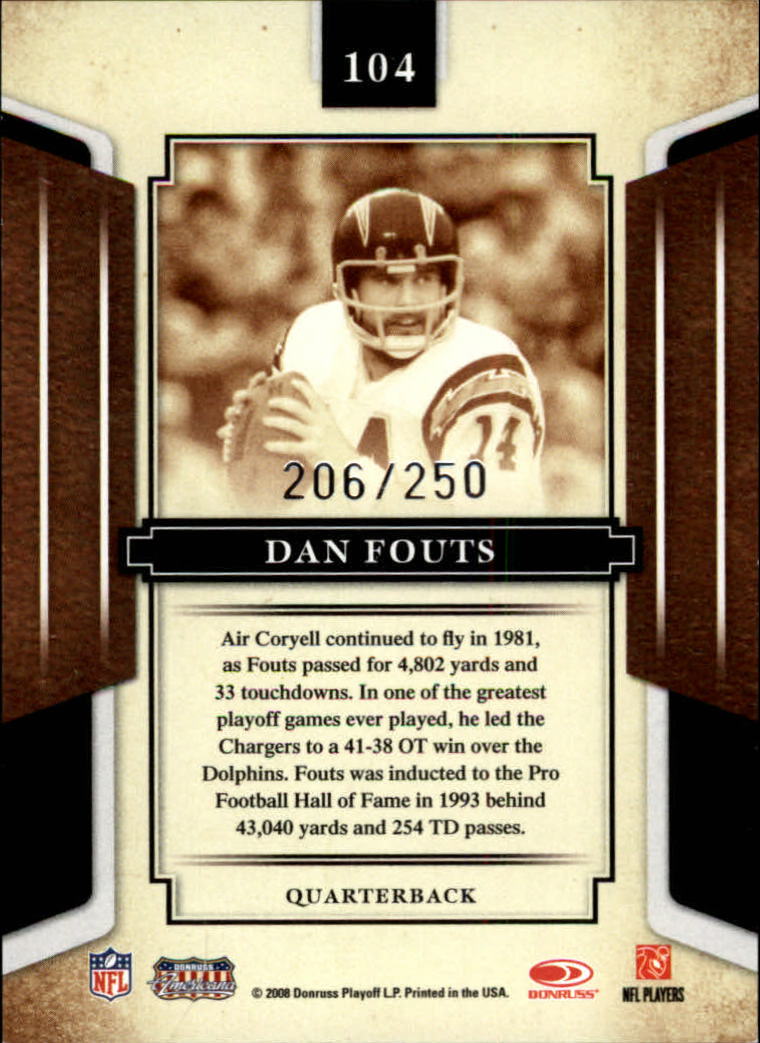 2008 Donruss Sports Legends Mirror Red #104 Dan Fouts back image