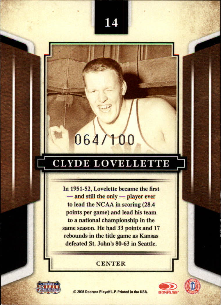 2008 Donruss Sports Legends Mirror Blue #14 Clyde Lovellette back image