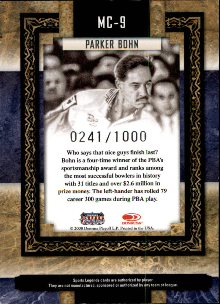 2008 Donruss Sports Legends Museum Collection #9 Parker Bohn back image