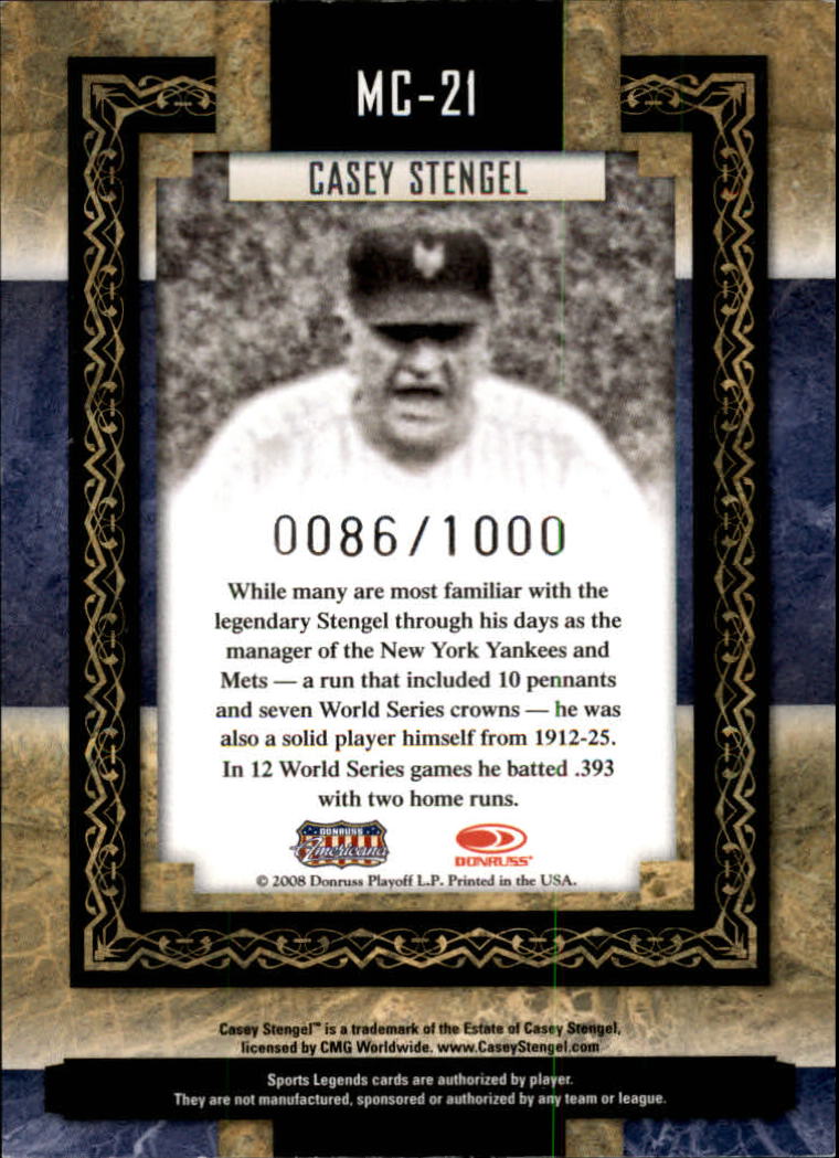 2008 Donruss Sports Legends Museum Collection #21 Casey Stengel back image