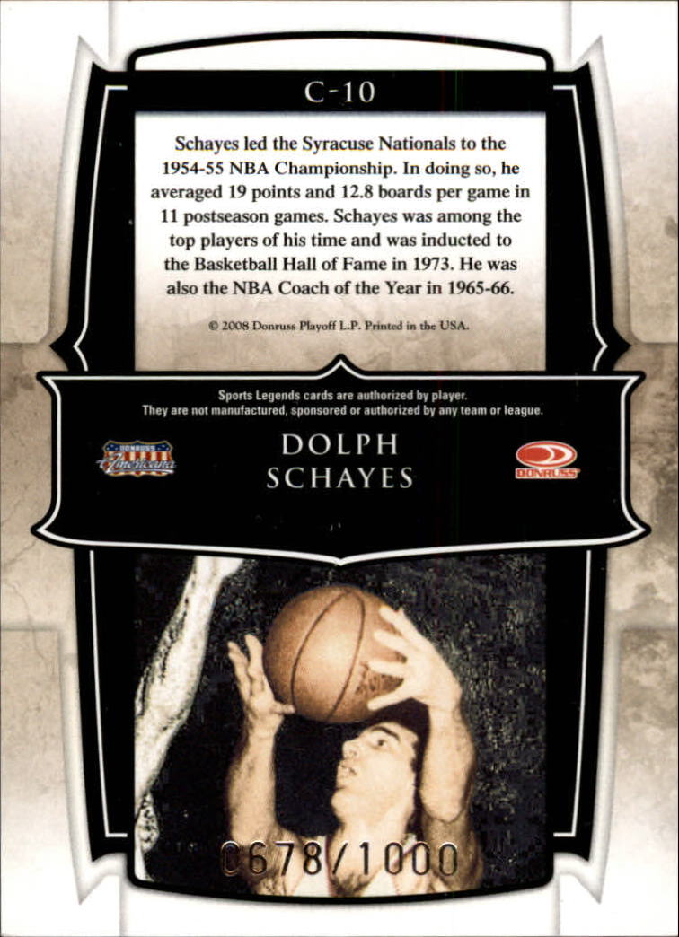 2008 Donruss Sports Legends Champions #10 Dolph Schayes back image