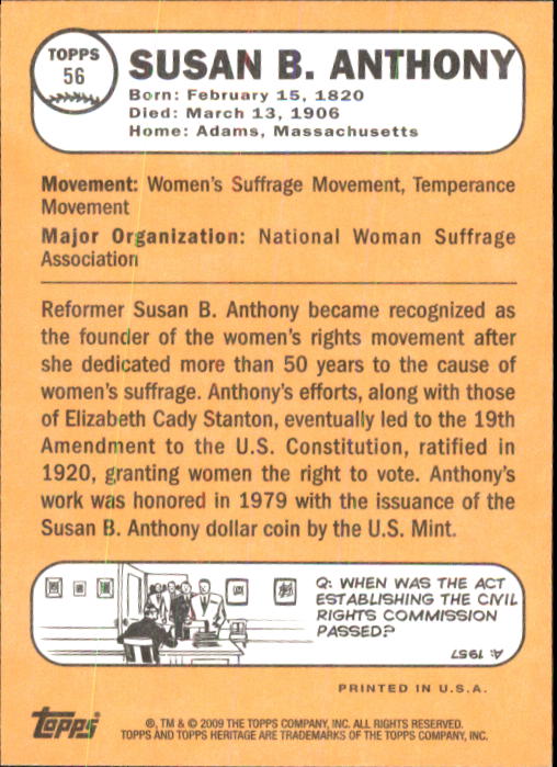 2009 Topps American Heritage #56 Susan B. Anthony back image