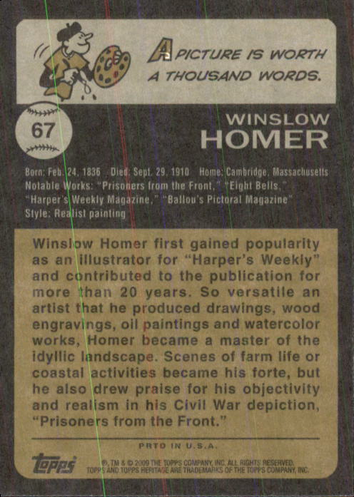 2009 Topps American Heritage #67 Winslow Homer back image