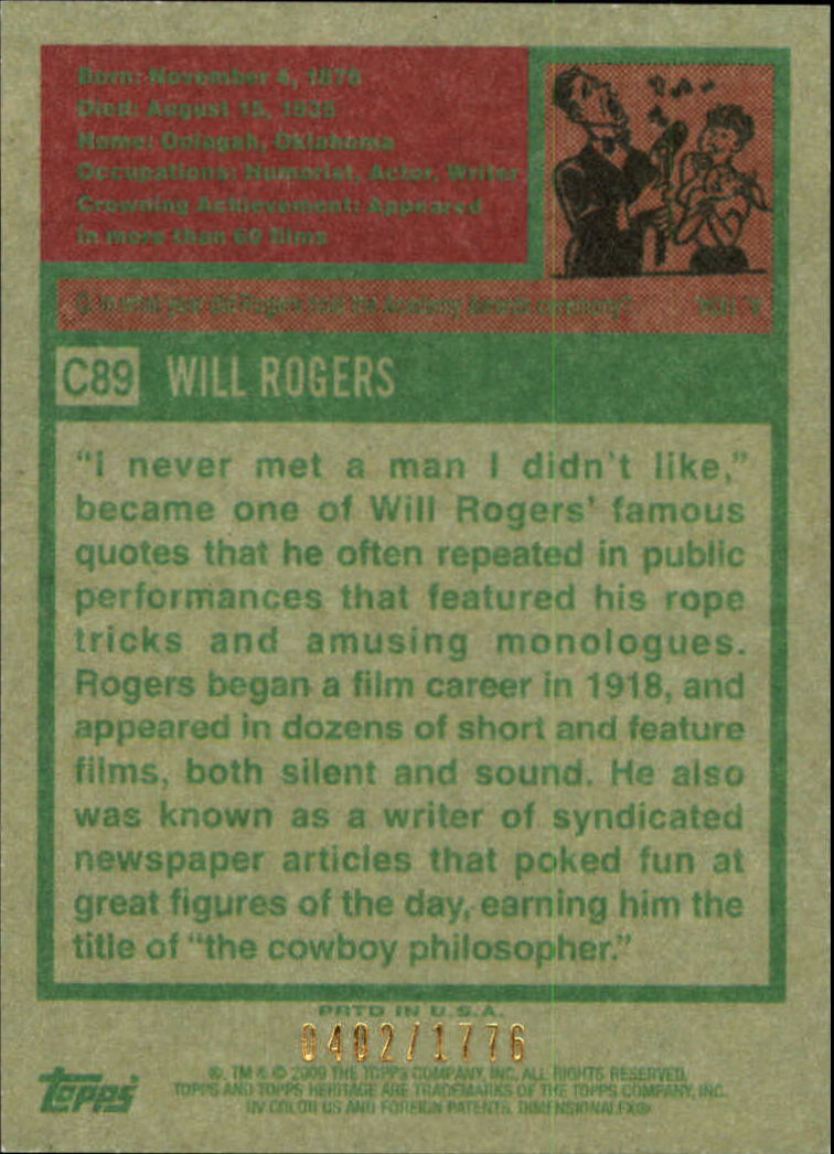 2009 Topps American Heritage Chrome #C89 Will Rogers back image