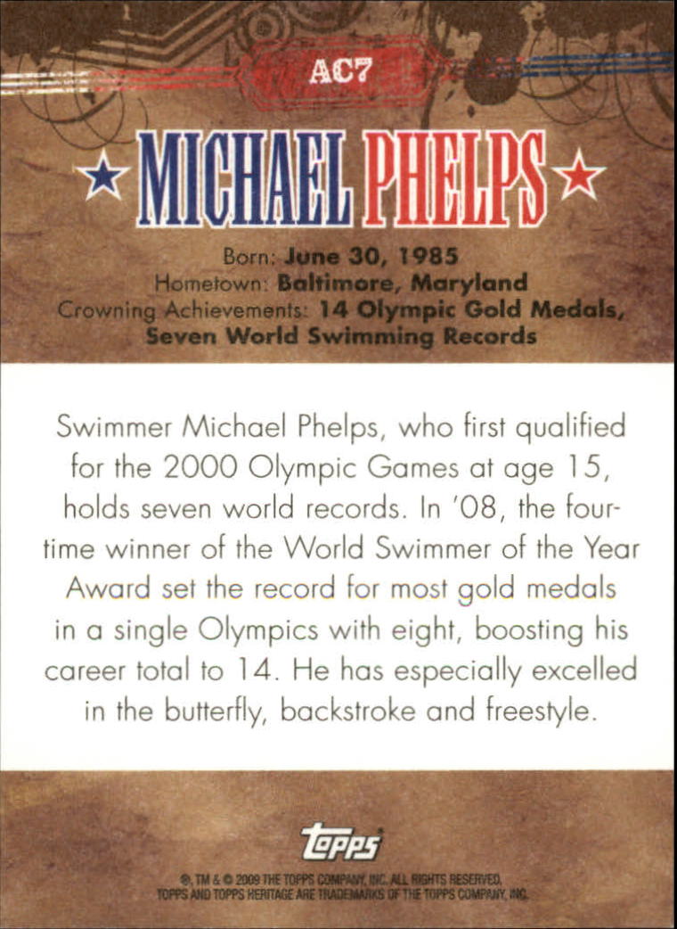2009 Topps American Heritage American Celebrities #AC7 Michael Phelps back image