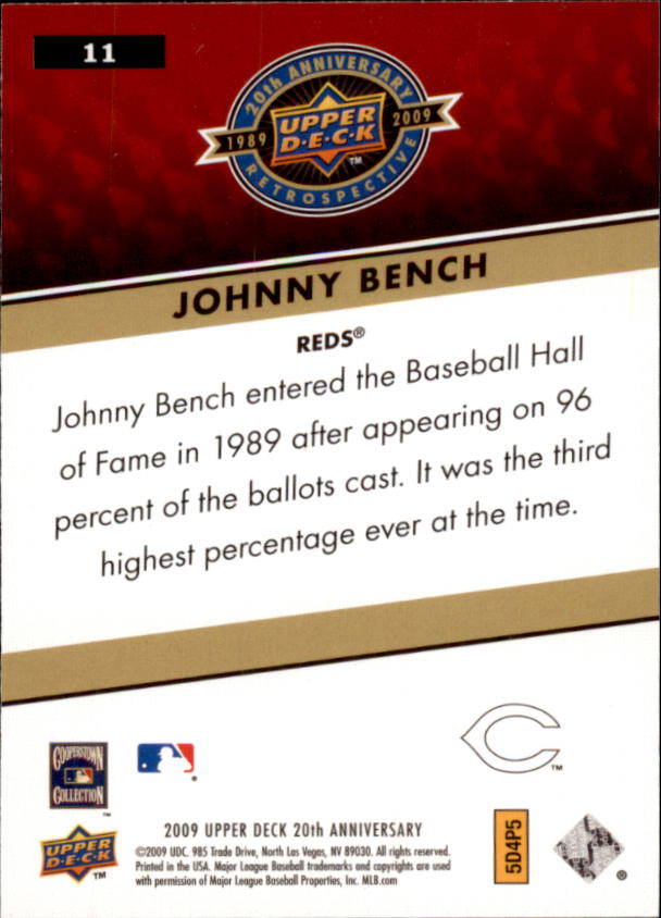 2009 Upper Deck 20th Anniversary #11 Johnny Bench back image