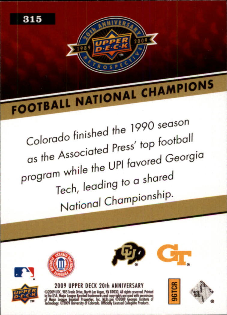 2009 Upper Deck 20th Anniversary #315 Georgia Tech Yellow Jackets/Colorado Buffaloes/College Football National Champions back image