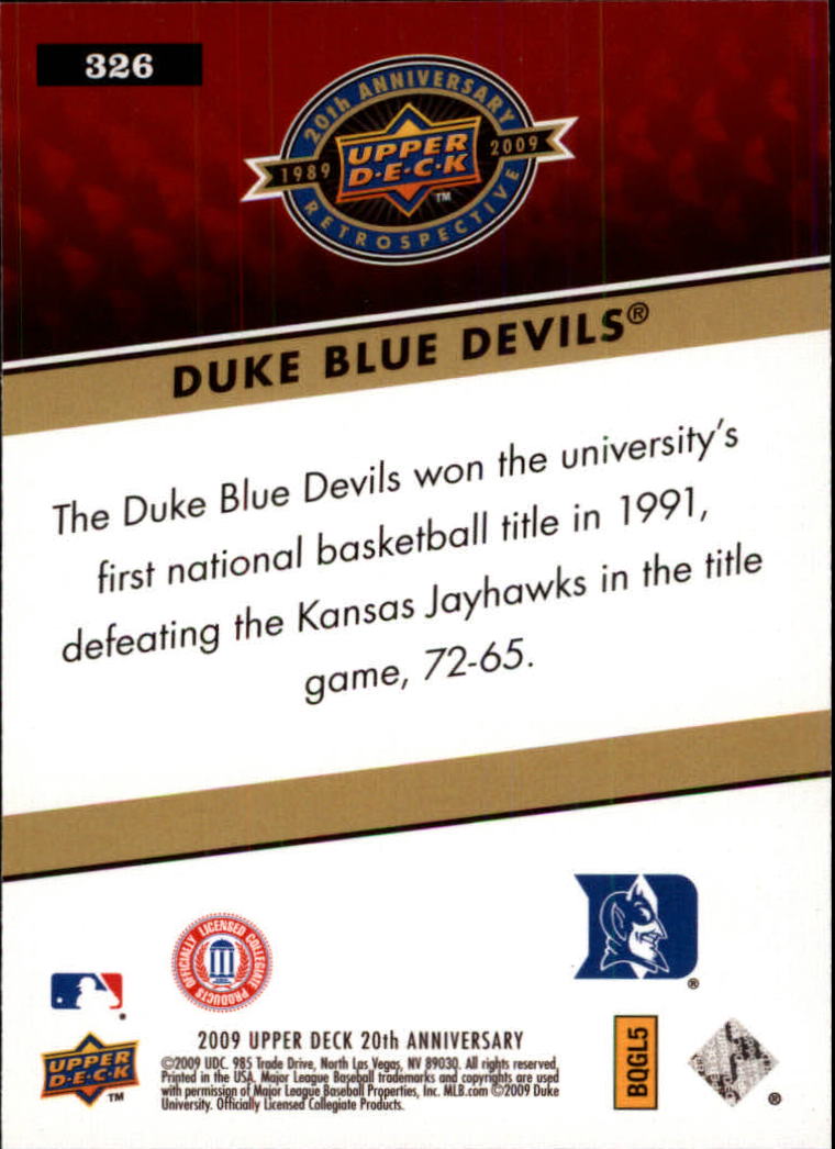 2009 Upper Deck 20th Anniversary #326 Duke University back image