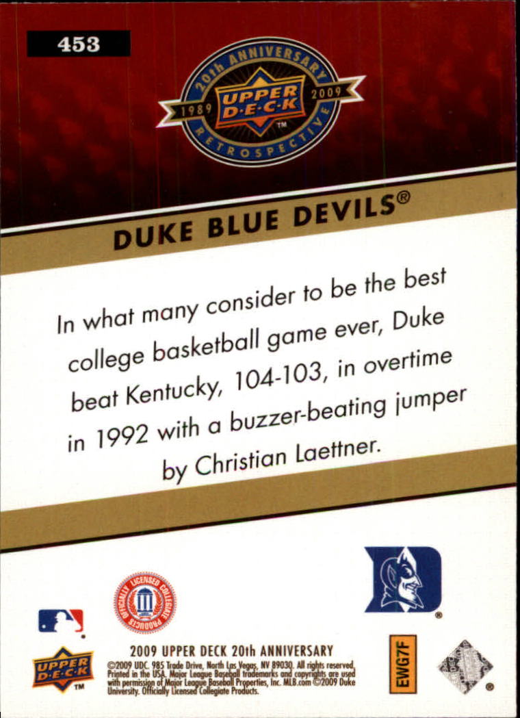 2009 Upper Deck 20th Anniversary #453 Duke University back image