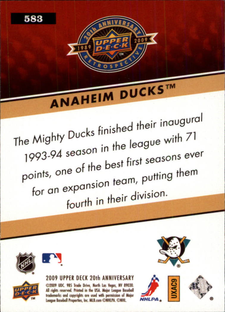 2009 Upper Deck 20th Anniversary #583 Anaheim Ducks back image