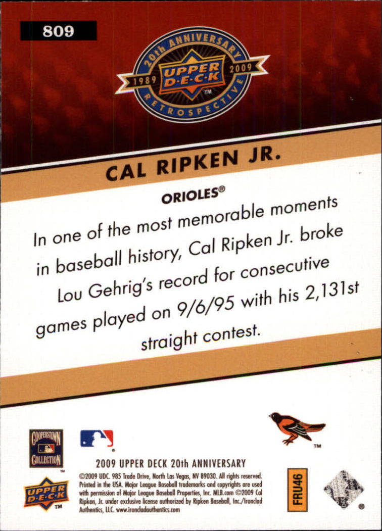 2009 Upper Deck 20th Anniversary #809 Cal Ripken Jr. back image