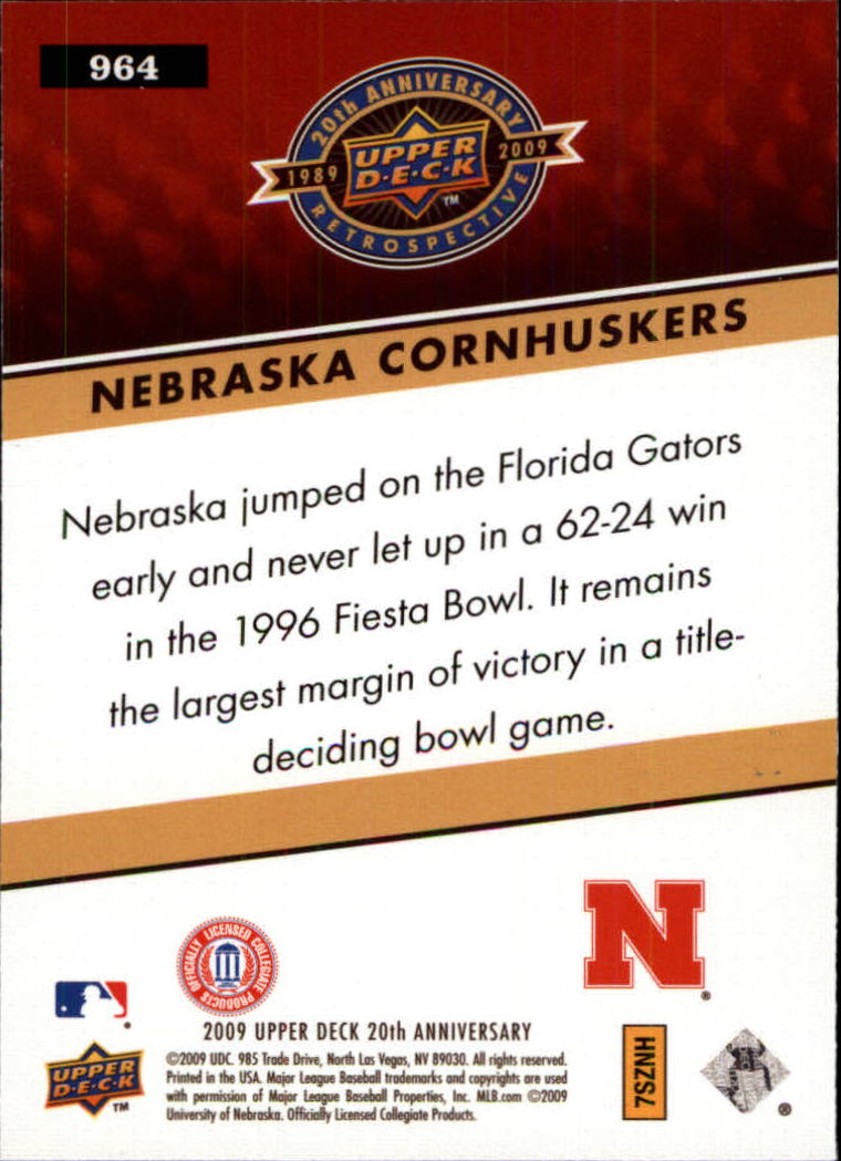2009 Upper Deck 20th Anniversary #964 NCAA Football Champions/Nebraska Cornhuskers back image