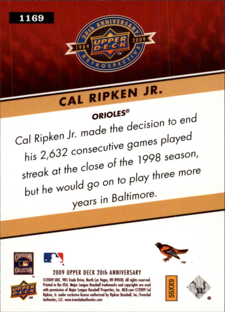 2009 Upper Deck 20th Anniversary #1169 Cal Ripken Jr. back image