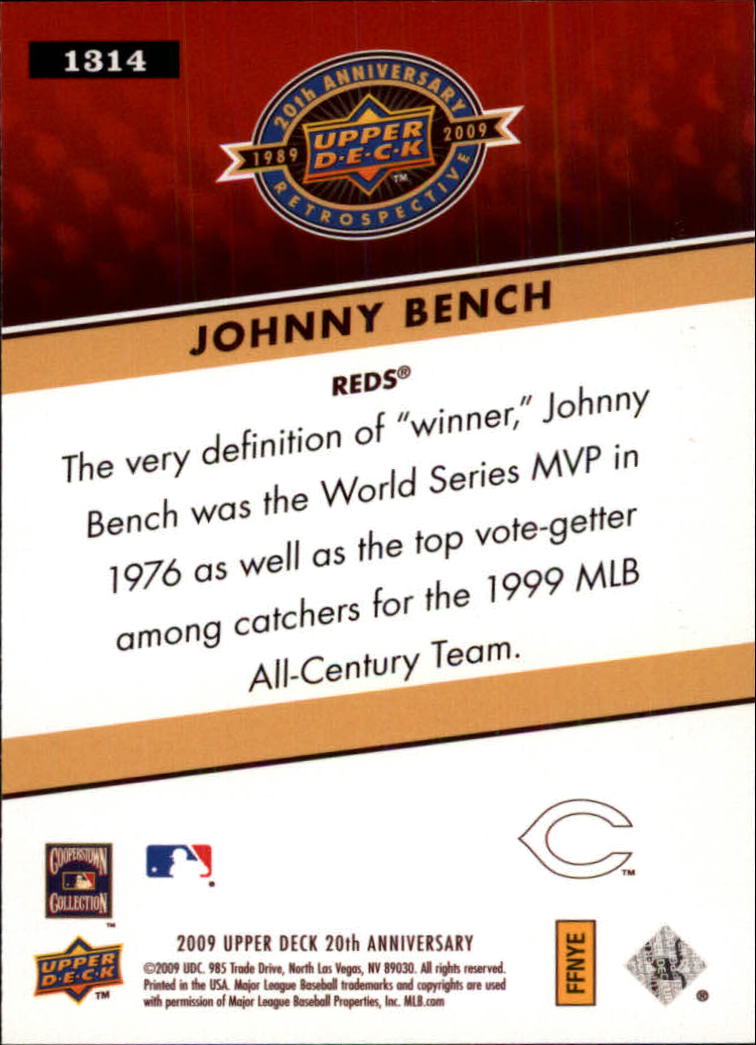 2009 Upper Deck 20th Anniversary #1314 Johnny Bench back image