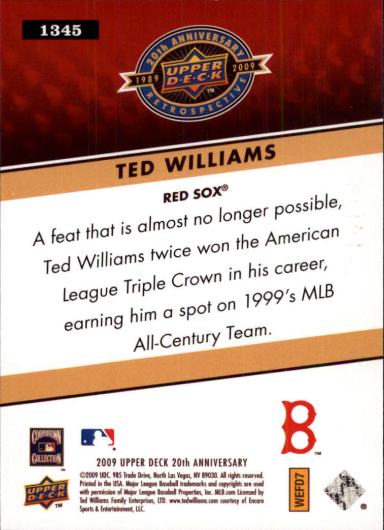 2009 Upper Deck 20th Anniversary #1345 Ted Williams back image