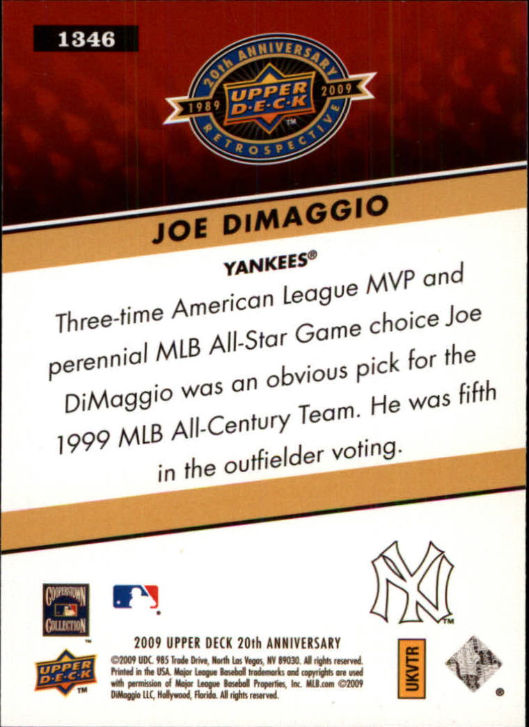 2009 Upper Deck 20th Anniversary #1346 Joe DiMaggio back image