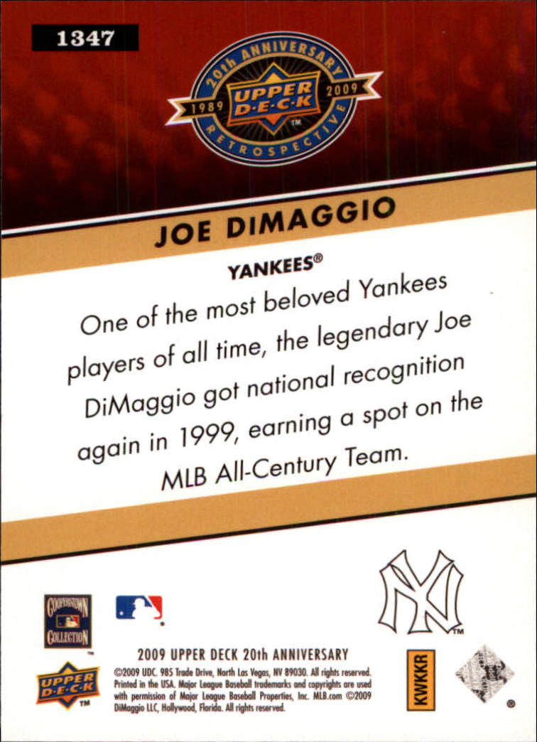 2009 Upper Deck 20th Anniversary #1347 Joe DiMaggio back image
