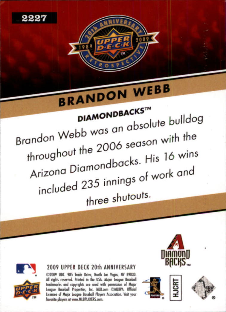 2009 Upper Deck 20th Anniversary #2227 Brandon Webb back image