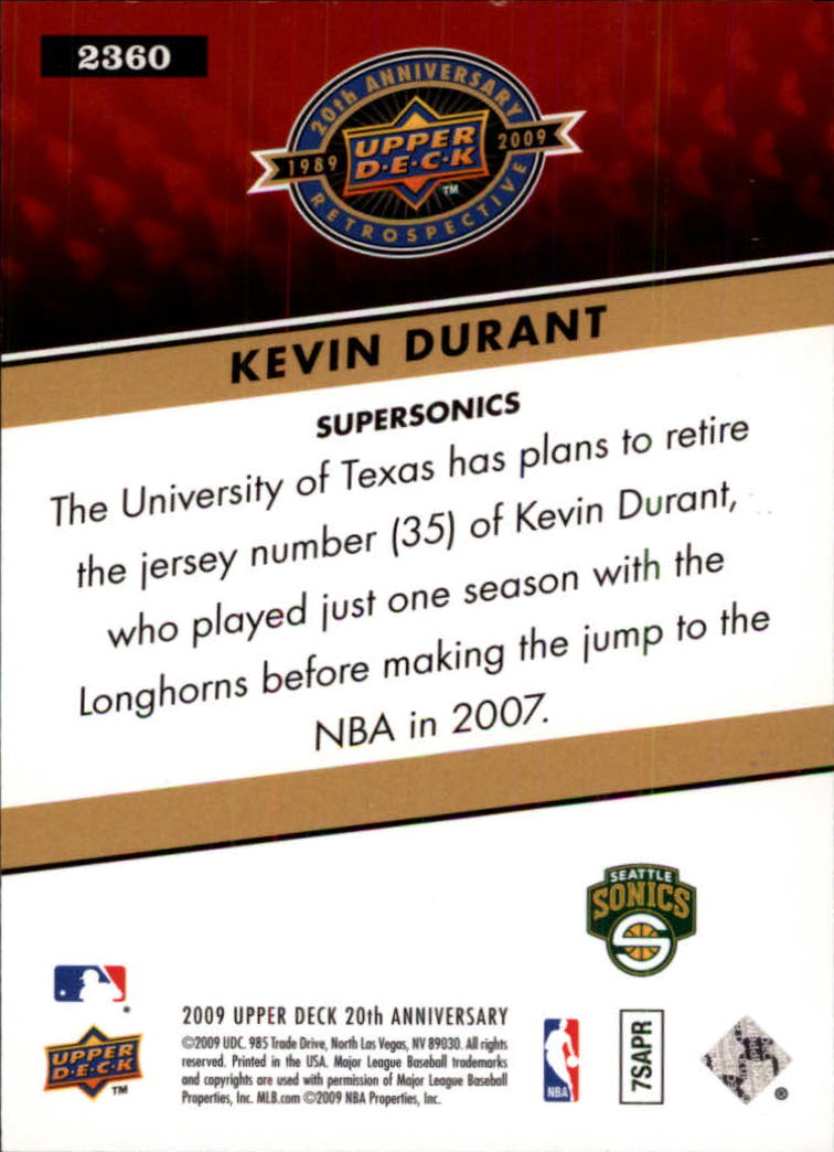 2009 Upper Deck 20th Anniversary #2360 Kevin Durant back image