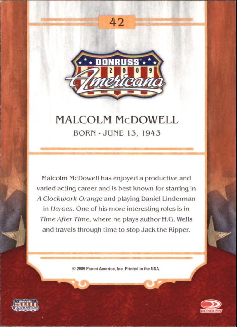 2009 Americana #42 Malcolm McDowell back image