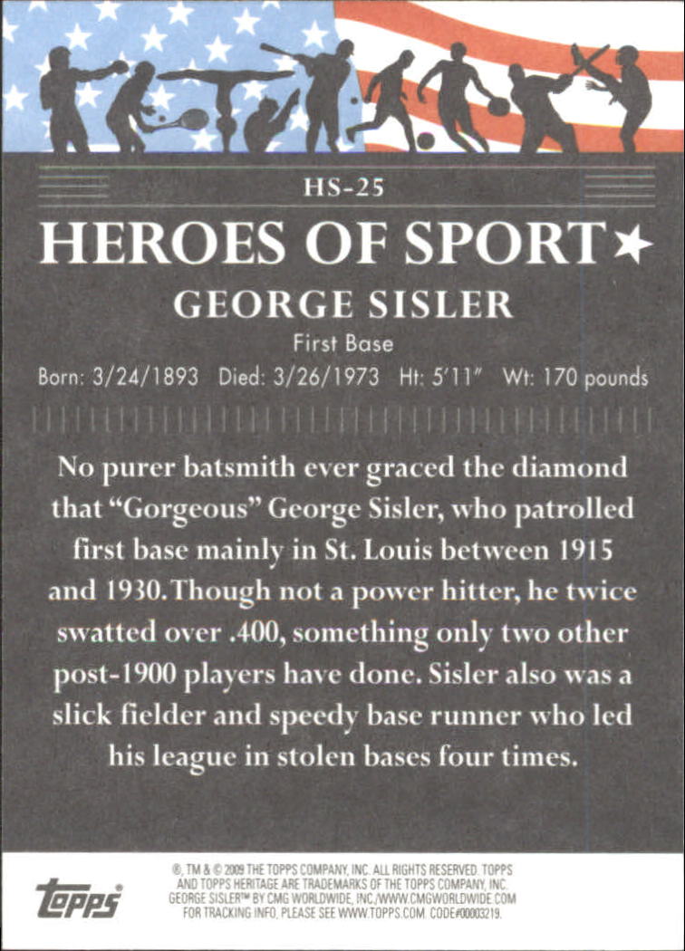 2009 Topps American Heritage Heroes Heroes of Sport #HS25 George Sisler back image