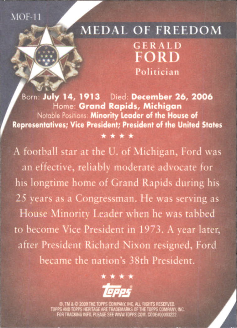 2009 Topps American Heritage Heroes Presidential Medal of Freedom #MOF11 Gerald Ford back image