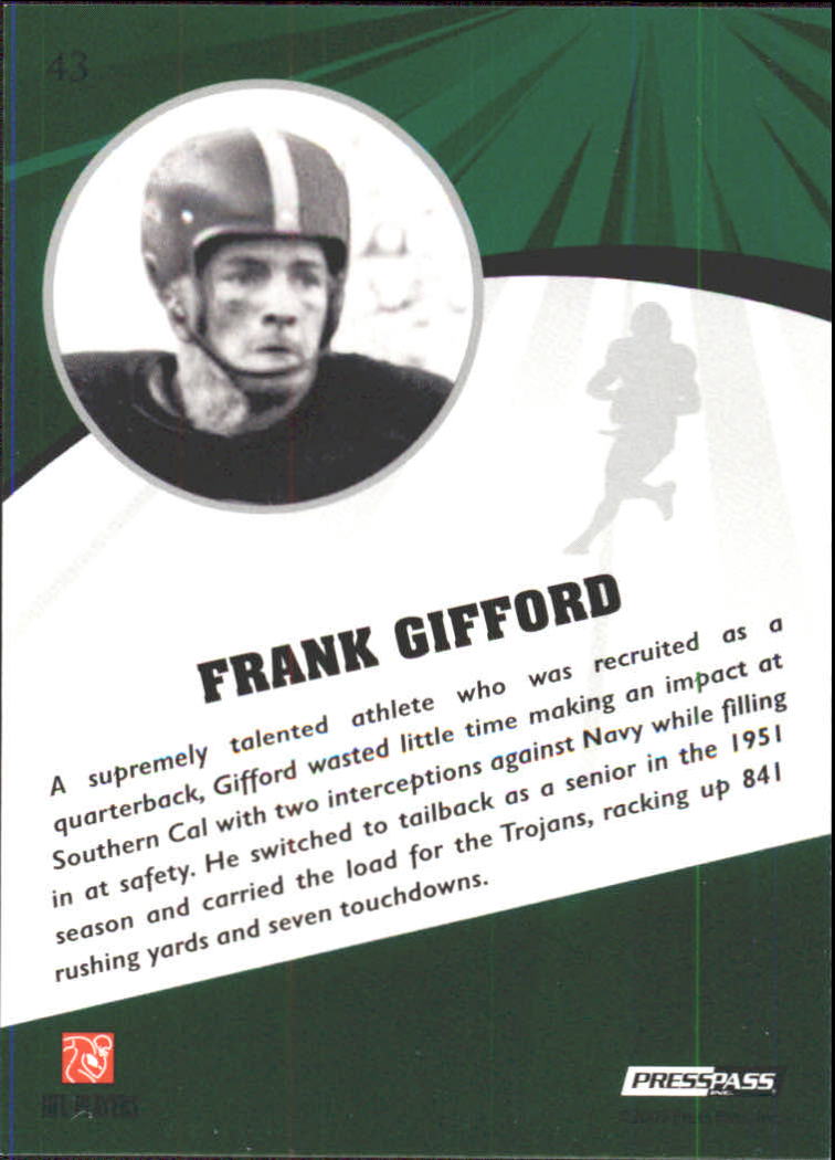 2009 Press Pass Fusion Bronze #43 Frank Gifford back image