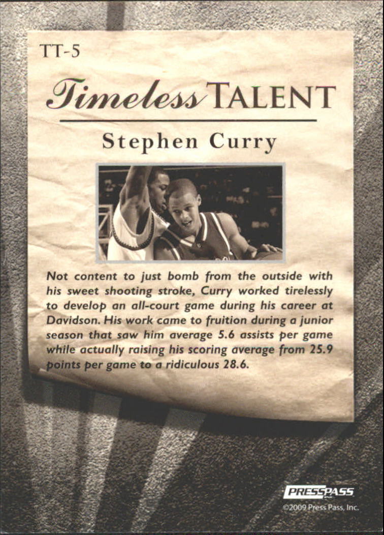 2009 Press Pass Fusion Timeless Talent #TT5 Stephen Curry back image